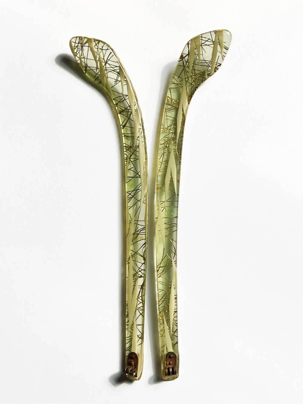 Vintage Replacement Eyeglass Temples Lime Green Tourmaline Gold Ruticulated
